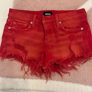 Hudson Red Denim Cut Off Shorts